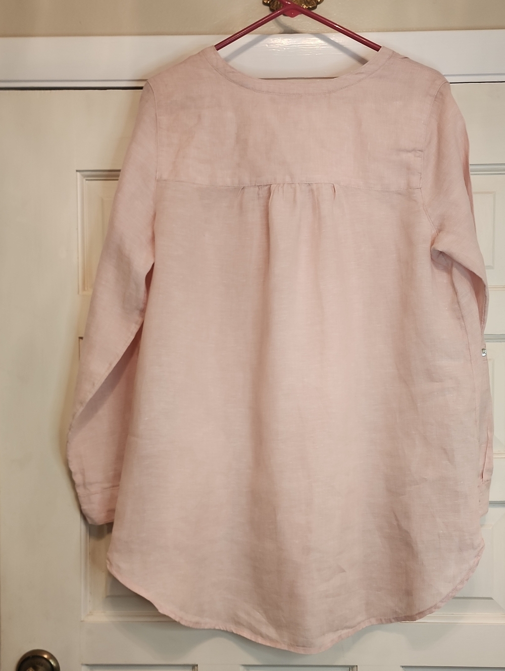 SIGRID OLSEN 100% Linen Light Pink/Peach Vneck Women's Button-FrontTop - Picture 9 of 15